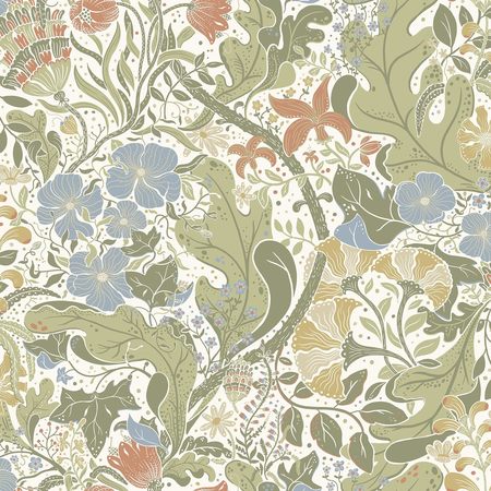 MANHATTAN COMFORT Lisburn Elise Cream Nouveau Gardens 33 ft L X 209 in W Wallpaper BR4080-83101